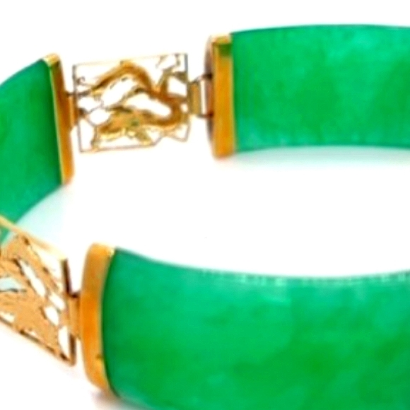 🐉🐲Year of the Dragon 🐉🐲 Stunning Fine Jade Dinosaurs in 14K Gold Links - Picture 2 of 4